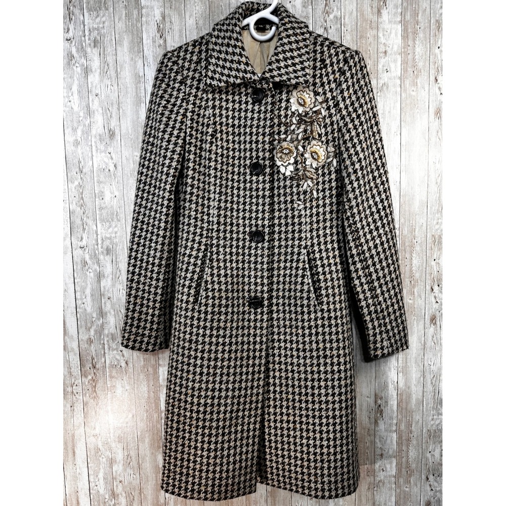 Express Design Studio Tweed Womans 3/4 Coat Floral‎ Embellished Beaded size XS - Picture 3 of 9